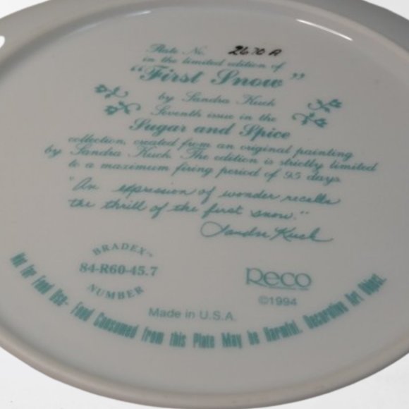 Sandra Kuck Collectors Plate - "First Snow" - Sugar and Spice - Picture 2 of 3